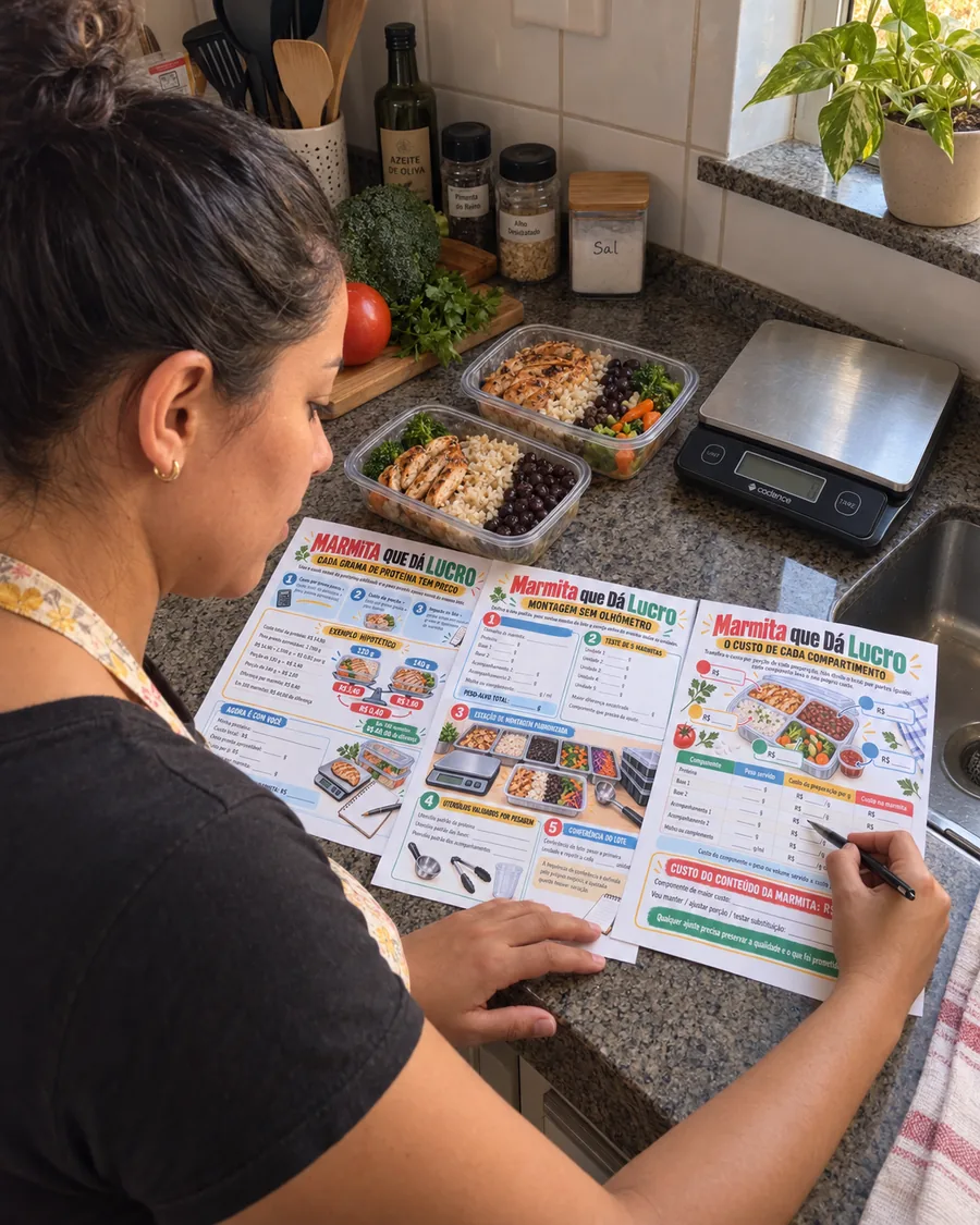 Material impresso do marmita que da lucro sendo usado de verdade