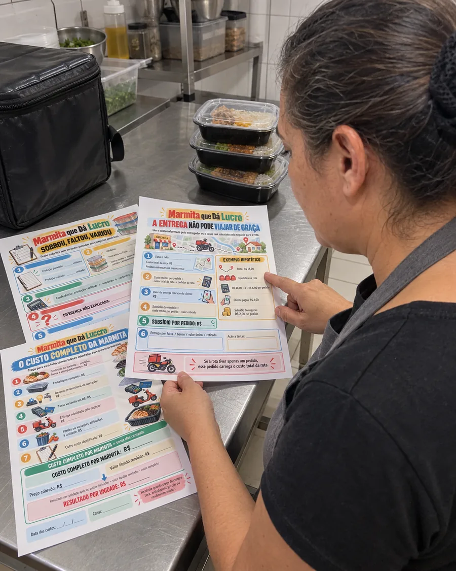 Material impresso do marmita que da lucro sendo usado de verdade