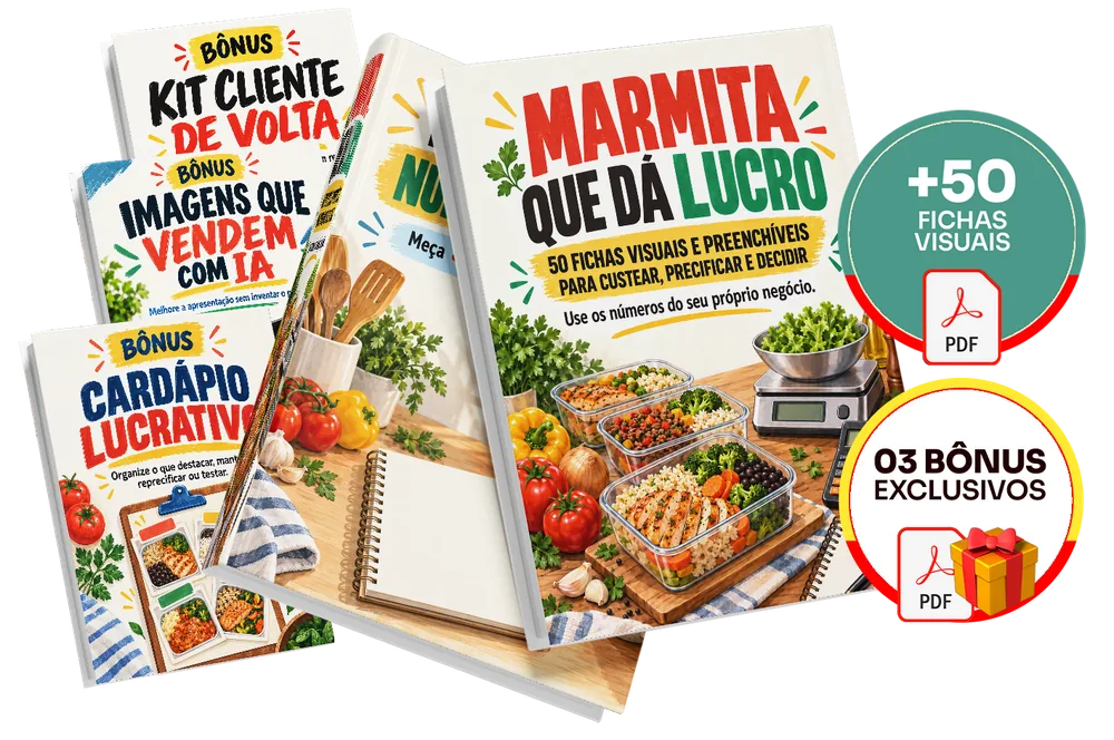 Plano completo do marmita que da lucro — material principal e os 3 bônus